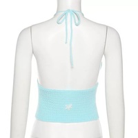 Cute Sexy Blue Crochet Knit Floral Backless Crop Top Tank Camisole Halter Beach Party Summer Aesthetic Casual E-Girl Kawaii Korean Japanese Harajuku - Thumbnail 7