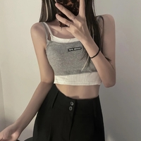 Cute Streetwear Knit Tank Sleeveless Shirt Crop Top Vest Basic Summer Aesthetic Casual E-Girl Kawaii Korean Japanese Harajuku - Thumbnail 3