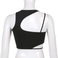Cute Sexy Black Strappy Hollow Out Tank Crop Top Sleeveless Shirt Punk Goth Summer Aesthetic Casual E-Girl Kawaii Korean Japanese Harajuku - Thumbnail 6