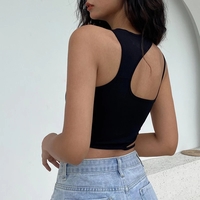 Cute Sexy Black Strappy Hollow Out Tank Crop Top Sleeveless Shirt Punk Goth Summer Aesthetic Casual E-Girl Kawaii Korean Japanese Harajuku - Thumbnail 3