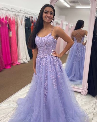 Sparkly Cute A Line Scoop Neck Lavender Tulle Prom Dress