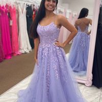 Sparkly Cute A Line Scoop Neck Lavender Tulle Prom Dress - Thumbnail 1