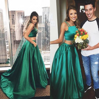 SP1517,Green prom dress,long prom dresses,two pieces evening dress with pockets - Thumbnail 1