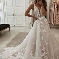 SP1530,Charming applique lace wedding dresses v-neck bridal dress a-line wedding gown light pink wedding dresses  - Thumbnail 1