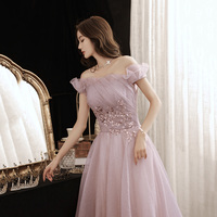 Pink tulle sequins long prom dress pink evening dress - Thumbnail 2