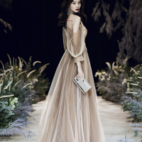 Cute tulle lace long prom dress A line evening dress - Thumbnail 2