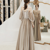 Cute tulle lace long prom dress A line evening dress - Thumbnail 3