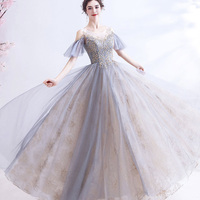 Blue tulle sequins long prom dress blue evening dress - Thumbnail 4