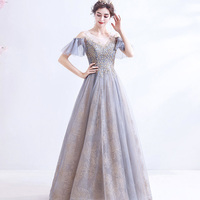 Blue tulle sequins long prom dress blue evening dress - Thumbnail 1