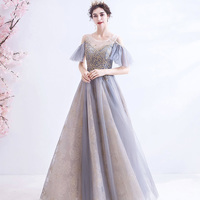 Blue tulle sequins long prom dress blue evening dress - Thumbnail 2