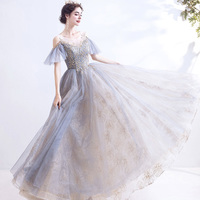Blue tulle sequins long prom dress blue evening dress - Thumbnail 6