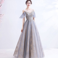Blue tulle sequins long prom dress blue evening dress - Thumbnail 8