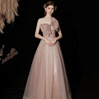 Pink tulle sequins long prom dress pink evening dress - Thumbnail 1