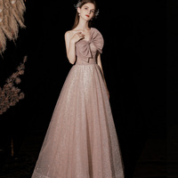 Pink tulle sequins long prom dress pink evening dress - Thumbnail 3