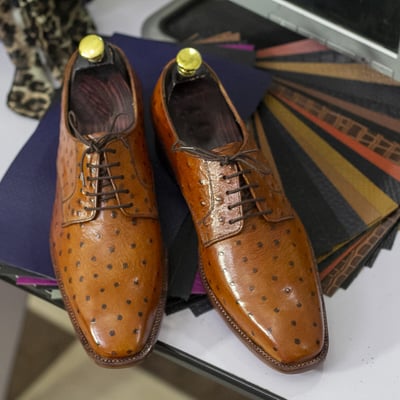 Men hamade ostrich leathers shoes, dress derby lace up shoes - Thumbnail 1