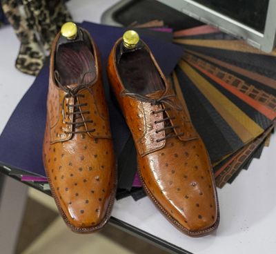 Men Hamade Ostrich Leathers Shoes, Dress Derby Lace up Shoes