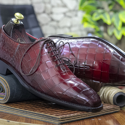 Handmade whole cut alligator shoes, oxfords men dress alligator shoes - Thumbnail 2