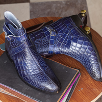 Men's Blue alligator Leather Ankle Boots Boots Ankle Boots, Jodhpurs alligator Leather Boots - Thumbnail 1