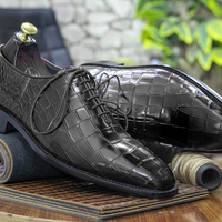 Handmade Whole Cut Alligator Shoes, Black Oxfords Men Dress Alligator Shoes - Thumbnail 2