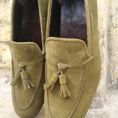 New edition olive tassels loafer suede shoes made on order