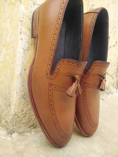 Handmade Men's Brown Tassels Loafer Casual Wear Genuine Leather Shoes