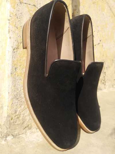 Trendy Men's Black Moccasin Loafers Suede Formal Shoes