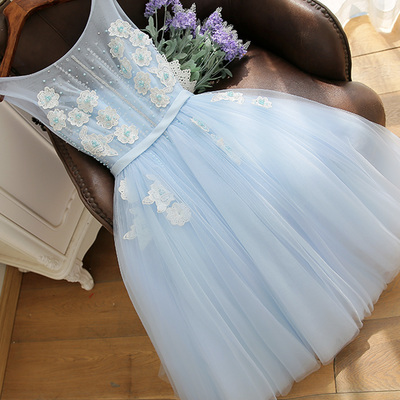 Blue tulle lace short prom dress a line homecoming dress - Thumbnail 2
