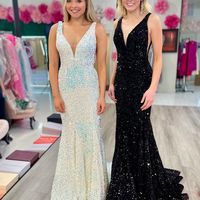 Sexy Mermaid Deep V Neck Sequins Prom Dresses - Thumbnail 1