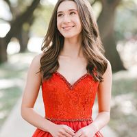 Sweet Ball Gown V Neck Red Prom Dresses with Beading - Thumbnail 1