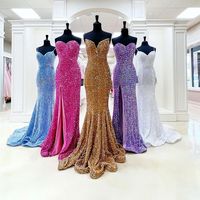 Stunning Sparkly Mermaid Velvet Sequins Long Prom Dress - Thumbnail 1