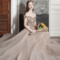 Shiny tulle sequins long prom dress A line evening dress - Thumbnail 5
