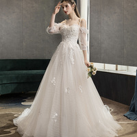 Cute tulle lace long prom dress A line evening dress - Thumbnail 3