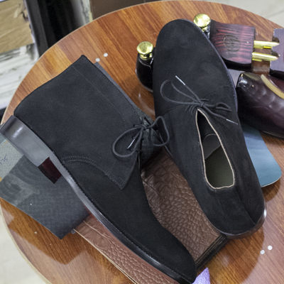 Men's black chukka boots, men suede leather boots, dress chukka boots - Thumbnail 1