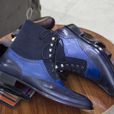 New handmade navy boots, two tone leather boots, dress leather boots - Thumbnail 2