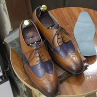 Handmade Blue Brown Wing Tip Shoes, Oxfords Men Dress Shoes - Thumbnail 3