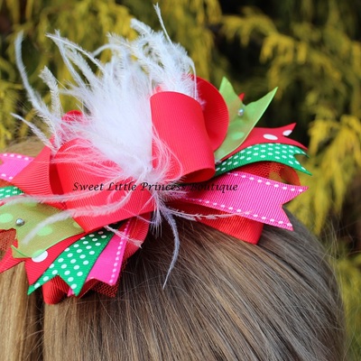 Christmas feather hair bow - Thumbnail 4