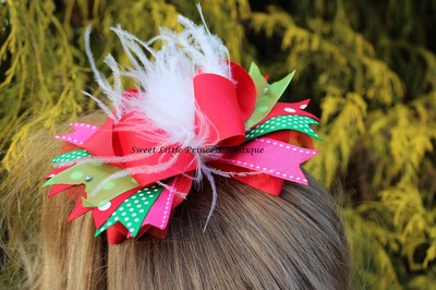 Christmas Feather Hair Bow