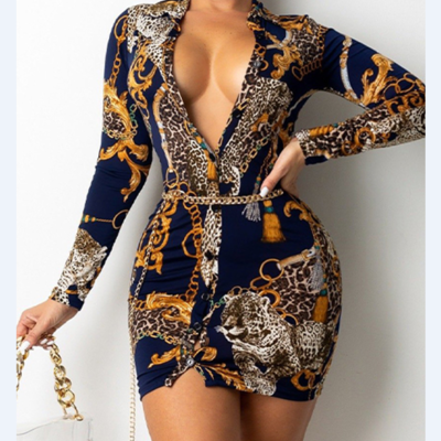 Casual print cardigan long sleeve mini dress