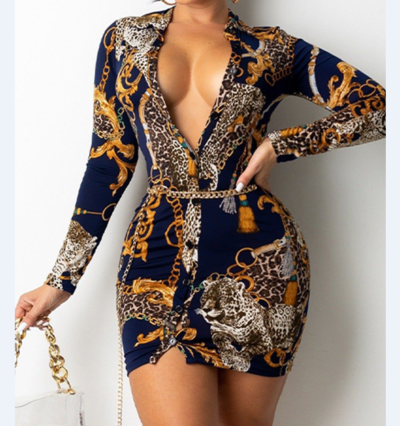 Casual Print Cardigan Long Sleeve Mini Dress