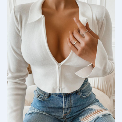 Solid color long sleeve zip cardigan top