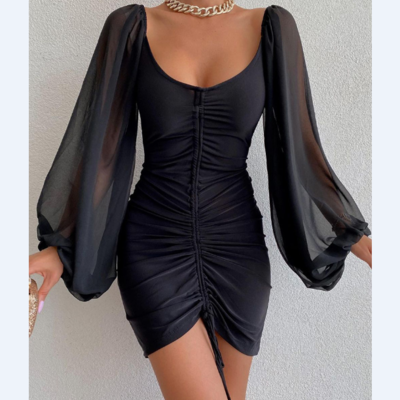 Women sexy black long sleeve dress