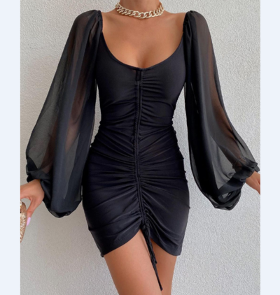 Women Sexy Black Long Sleeve Dress