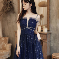 Blue tulle long prom dress A line evening dress - Thumbnail 2