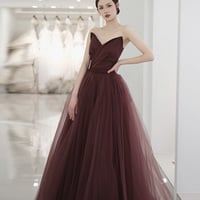 Cute tulle long prom dress A line evening gown - Thumbnail 1
