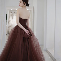 Cute tulle long prom dress A line evening gown - Thumbnail 4