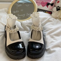 Japanese Cute Student Girl Spring Fall Autumn Pearl Fashion Mary Jane White Black High Heels Leather Shoes - Thumbnail 5