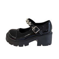 Japanese Cute Student Girl Spring Fall Autumn Pearl Fashion Mary Jane White Black High Heels Leather Shoes - Thumbnail 6