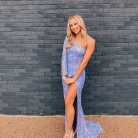 Cute Sheath One Shoulder Light Blue Sequins Prom Dress with Slit - Thumbnail 1