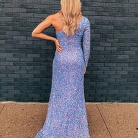 Cute Sheath One Shoulder Light Blue Sequins Prom Dress with Slit - Thumbnail 2