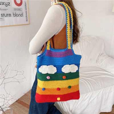 Rainbow handmade knit bag
